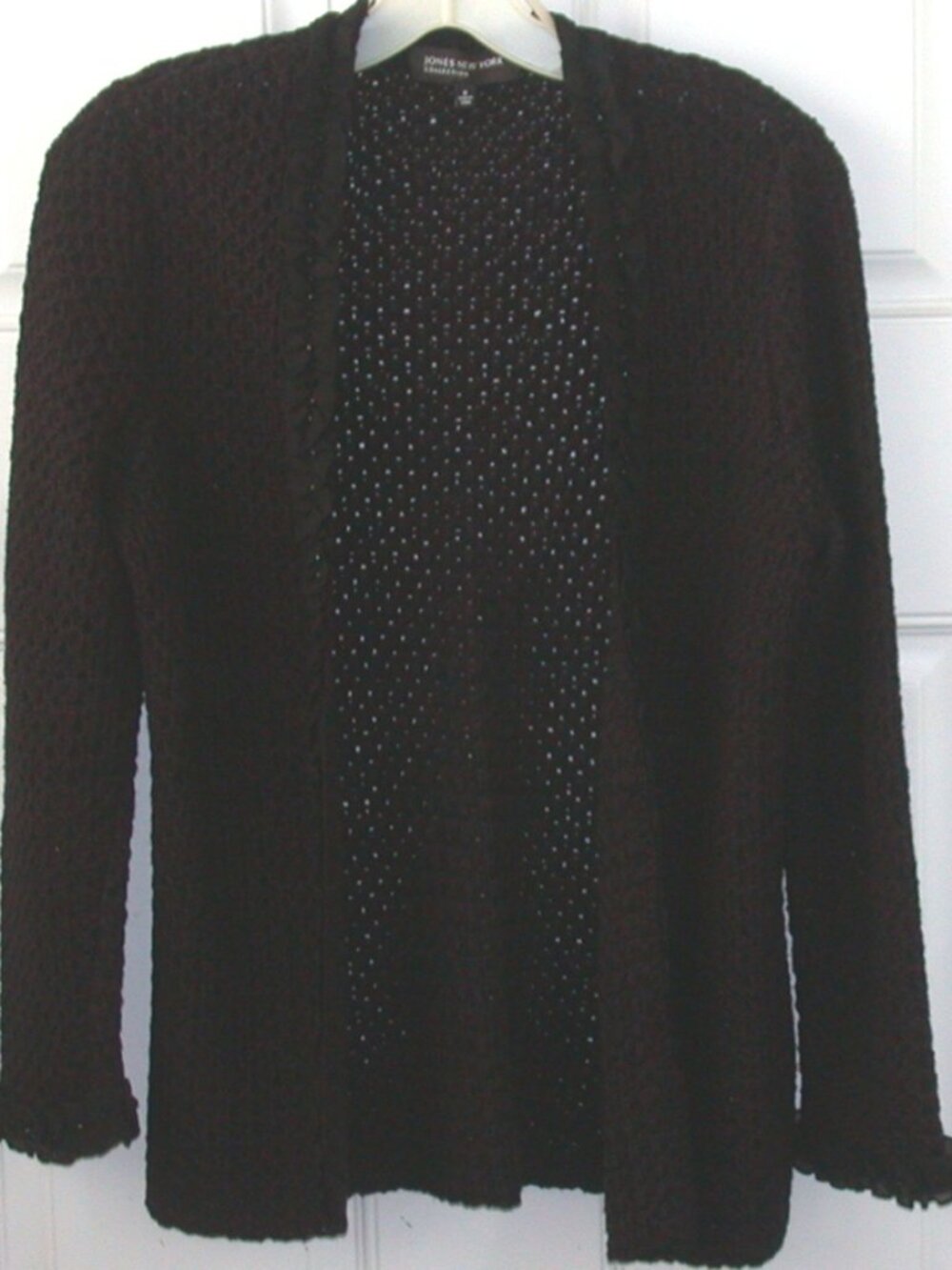 Jones of New York Collection Cardigan w Ruffled Ribbon Beaded Trim Sz Small NWOT